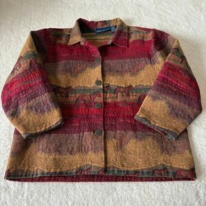 Jane Ashley Clothing Wild Horse Tapestry Jacket Women's L Western Desert Sunset